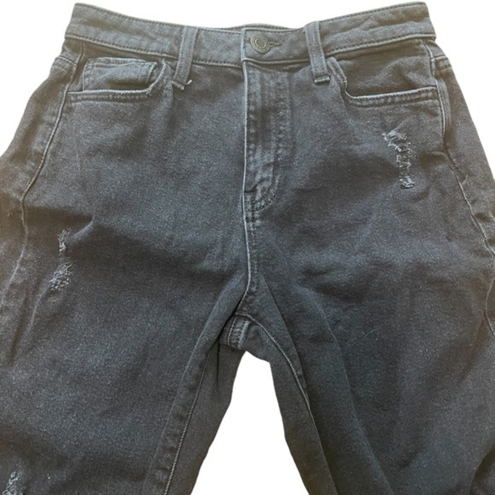 SO Juniors Black High Rise Distressed Mom Jeans. Ankle‎ Size 5 Waist 27 - Picture 3 of 10